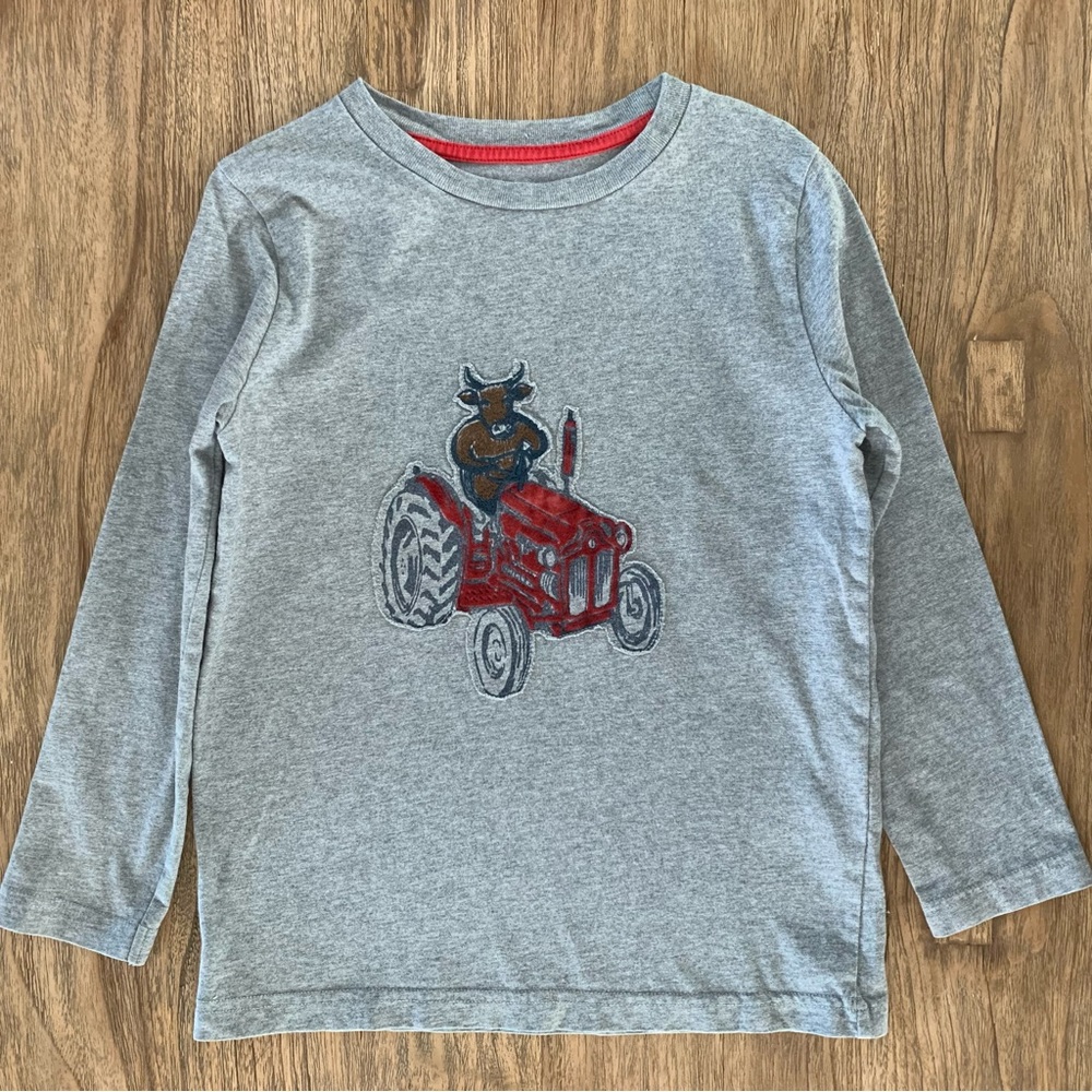 Bull on Red Tractor Fuzzy Appliqué Shirt